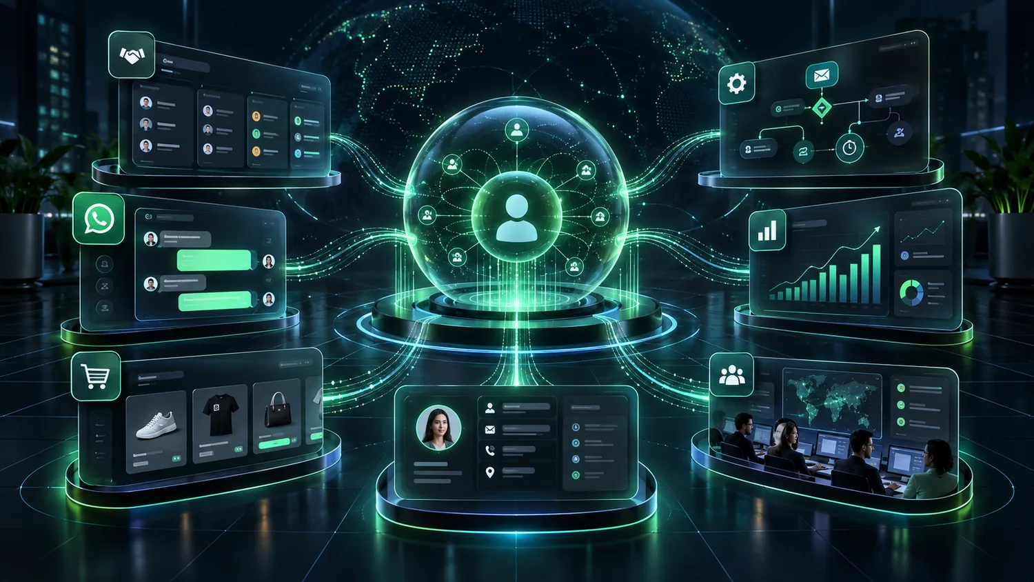 Customer system integrado con CRM, mensajería, ecommerce, analítica y operación