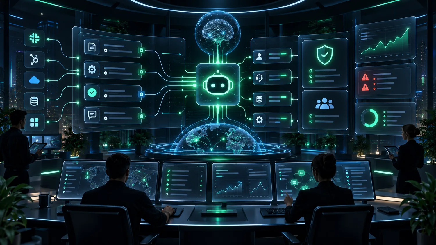 Centro de operación con IA, automatización, alertas, gobierno y supervisión humana